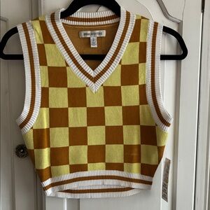 Urban Outfitters Yellow and Brown Checkered Knit Vest